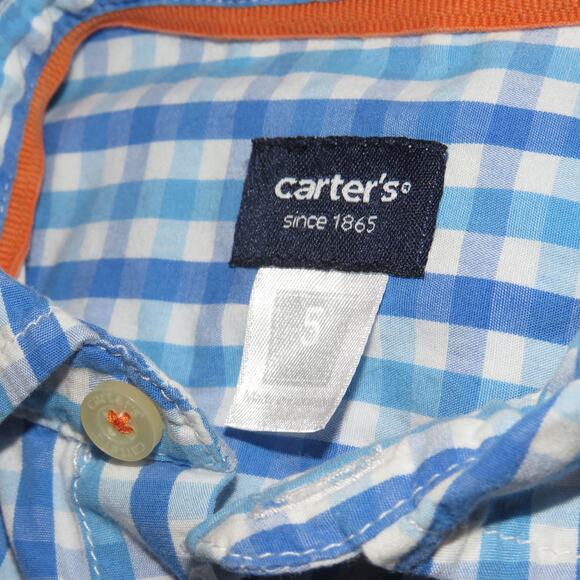 Carter’s Blue Plaid Button Up Boys Collared Long Sleeve Shirt - Picture 5 of 7
